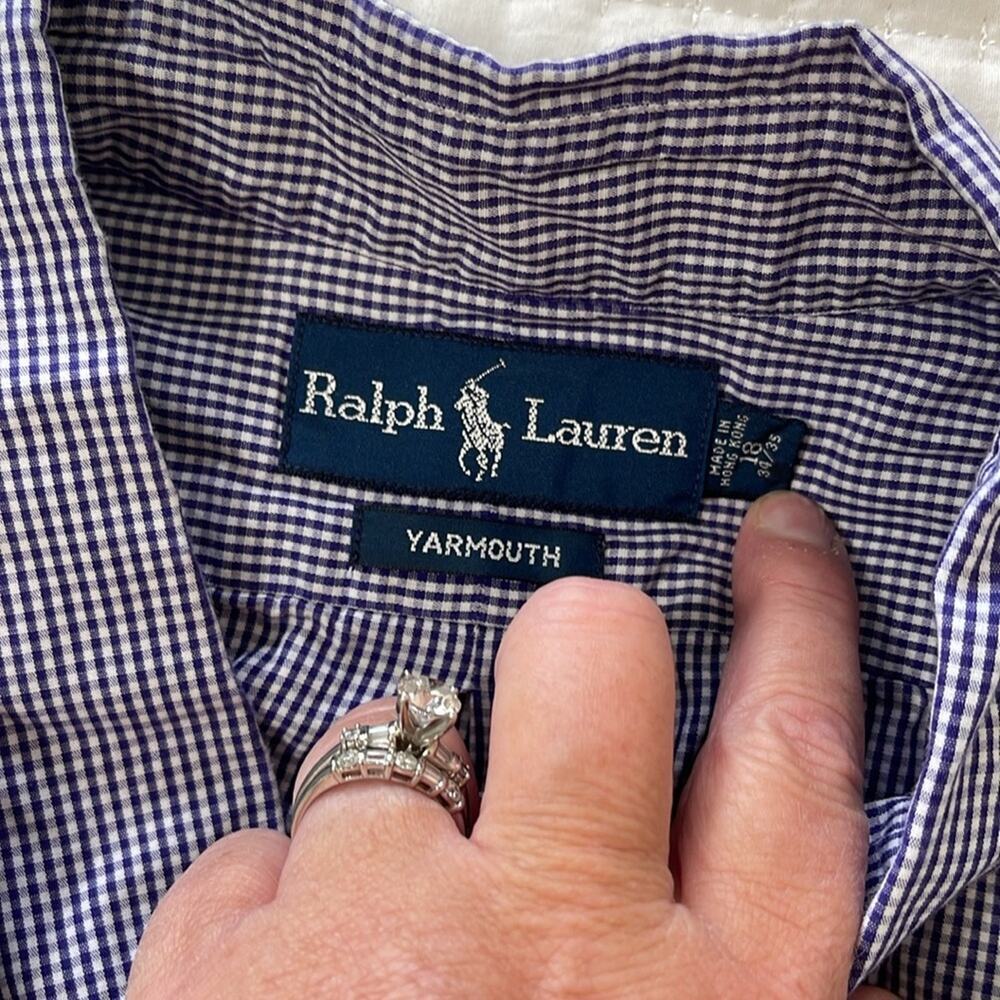 Men's Ralph Lauren Blue/White Yarmouth Long Sleeve Button Down Shirt Size 18 - Picture 4 of 6
